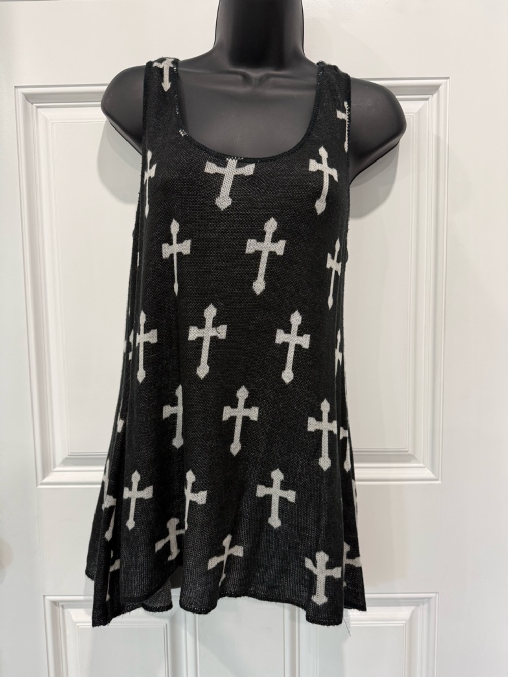 debut Black Tank Top with White Cross Pattern